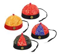SHOWERORO 4pcs Ancient Chinese Emperor Hat: Qing Dynasty Royal Cosplay Caps with Braid - Traditional Opera Drama Costume Accessory