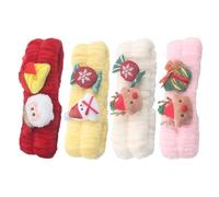 SHOWERORO 4Pcs Christmas Face Wash Headband Set Reindeer and Snowman Plush Design, Elastic Flannel Spa and Makeup Headbands for, Soft Skincare Hairbands for Holiday Use