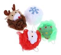 SHOWERORO 4pcs Christmas Loofah Sponges Set Santa Claus, Snowflake, Christmas Tree, and Reindeer Shapes - Exfoliating Bath Scrubber Balls for Shower and Body Care
