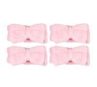 SHOWERORO 4Pcs Coral Fleece Bowknot Headbands for Face Washing and Makeup, Elastic Hair Wraps for Spa, Yoga, and Skincare, Pink Female Hairbands