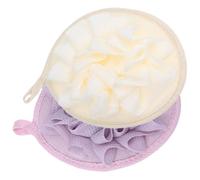 SHOWERORO 4Pcs Exfoliating Shower Scrubber Set Elastic Hand Strap, Soft Foaming Bath Loofahs in Purple and Beige, Body Scrubbers for Gentle Skin Exfoliation and Shower Use