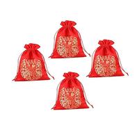 SHOWERORO 4pcs Shimmering Brocade Drawstring Pouches Chinese Year Wedding Candy Bags Versatile Tote for Parties and Daily Use Secure Closure with Emblems