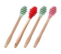 SHOWERORO 4pcs Silicone Honey Dippers with Wooden Handle, Comfortable Grip and Dishwasher Safe Honey Sticks for Stirring Drinks and Jam, for Cooking and Baking