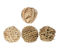 SHOWERORO 4pcs Woven Straw Chew Balls for Small Animals Including Chinchillas and Guinea Pigs, Natural Molar Suitable to Put the Cage for Healthy Teeth and Boredom Relief
