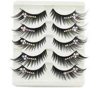 SHOWERORO 5 Pairs Dramatic False Eyelashes with Rhinestone Gems, Long Voluminous Stage Lashes for Latin Dance Performance, Exaggerated Sparkling False Lash Extensions for Party and Show