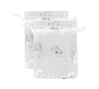 SHOWERORO 50pcs Silver White Organza Drawstring Bags 7x9cm, Sheer Jewelry Pouches for Wedding Favor, Party Packaging, Cosmetic and Storage Pouches