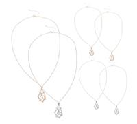 SHOWERORO 6pcs Adjustable Metal Cage Stone Holder Necklaces with Raw Crystal Pendants Mesh Weaving for Secure Fit Fashion Link Chain for Everyday Wear and Positive