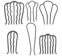 SHOWERORO 6Pcs Black Metal Hair Combs Set for Women Updo Bun Styling, Including Flat Four-Tooth, Round Four-Tooth, Large U-Shaped, Inner Curve Four-Tooth, Large and Small Seven-Tooth Combs,