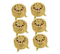 SHOWERORO 6pcs Gold Wedding Favor Candy Boxes with Lid, Small Vintage round Embossed Boxes for Wedding Guests, Candy Souvenir and Tiny Trinket Storage, Party Packaging