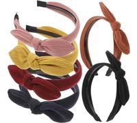 SHOWERORO 6pcs Wide Knotted Headbands with Rabbit Ears Bow for Women, Hair Accessories Set Including Black, Red Coffee, Wine Red, Pink, Navy Blue, Mustard