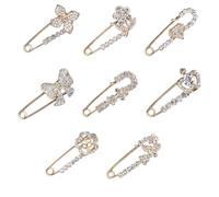 SHOWERORO 8Pcs Assorted Style Rhinestone Breast Pins Fashionable Clothes Pin Accessory for Sweaters Coats Dresses and More Elegant Safety Pin Brooches for Outfits