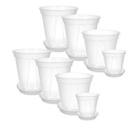 SHOWERORO 8Pcs Breathable Root Control Plant Pots Set with Saucers, Plastic Nursery Flower Planters for Orchids, Succulents, Roses and Indoor Gardening (0.15, 0.3, 0.6, 1 Gallon)