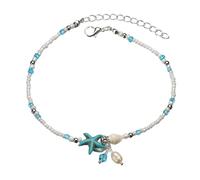 SHOWERORO Adjustable Beach Anklet for Women with Sea Star and Conch Shell Beads, Boho Style Foot Chain Jewelry for Summer Beachwear