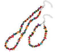 SHOWERORO Beach Style Natural Stone Shell 2pcs Jewelry Set for Women - Shell Necklace Bracelet, Casual Chic Beachwear Accessories