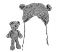 SHOWERORO Beanie with Bear Doll Soft Stretchy Knit Winter Hats for Boys Warm Breathable Caps for Cozy Photography Accessories