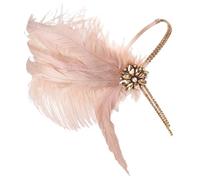 SHOWERORO Blush Pink Plumage Tassel Headband 1920s Flapper Headpiece Vintage Roaring 20s Accessories for Women Party Wedding Hairpiece