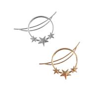SHOWERORO Bohemian Vintage Metal Hairpins 2Pcs Set Gold and Silver Five-Pointed Star Design, Decorative Female Headdress Hair Accessories for Braids and Wedding Hairstyles