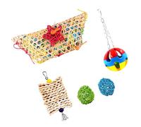SHOWERORO Chicken Enrichment 5pcs Set Hanging Chicken Feeder with Bamboo Weaving and Plastic Chew for Pet Birds to Health and Provide Entertainment Random Color