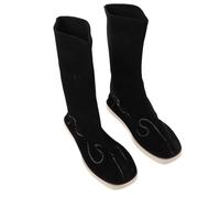 SHOWERORO Chinese Traditional Hanfu Performance Boots for Men Size 40 Black with Colored Stitching, Non-Slip Long Tube Ancient Han Costume Shoes for Martial Arts, Tai Chi, Kung Fu, and Folk