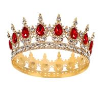 SHOWERORO Classic Bridal Rhinestone Crown Headpiece Gold Red Crystal Wedding Tiara Hair Accessories for Women Bride Birthday Festival