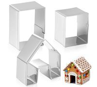 SHOWERORO Cookie Cutter Set 3pcs Christmas House Stainless Steel Mini Gingerbread Biscuit Mold Baking Tool for DIY Chocolate for Kitchen and Holiday Decorating