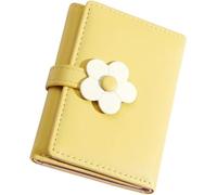SHOWERORO Cute Yellow PU Leather Coin Purse for Students, Tri-Fold Small Wallet with Flower Pattern, Bank Card Holder and Key Change Purse for and