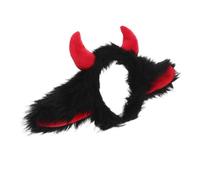 SHOWERORO Devil Horns Headband with Realistic Yak Ears Lightweight Comfortable Masquerade Hair Accessory for Women and Black and Red Ox Horn Design for Halloween Party and Cosplay