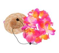 SHOWERORO Dog Hawaiian Costume Outfit with Hat and Red Flower Garland, Breathable Fabric for Small Dogs, Protects from Hot Sun, for Summer Photography and Casual Wear
