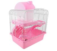 SHOWERORO Double-layer Hamster Cage 23x17x33cm Pink Small Pet Cage with Transparent Castle Design, Large Rat and Mouse Habitat Suitable for Indoor Use