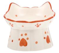 SHOWERORO Elevated Cat Bowl Ceramic Raised Pet Food Feeder with Stable Bottom and Cat Ear Shape Stand Firmly for Pet Feeding