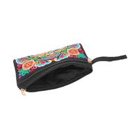 SHOWERORO Ethnic Style Embroidered Clutch Purse with Floral Pattern, Festival Folk Art Boho Handbag, Zipper Coin Wallet for Travel and Party Events