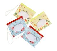 SHOWERORO Eva Wet Tissue Dispenser Pouch Reusable Tissue Holder Lid 4pcs Set Yellow Butterfly and Flower Design Travel-Friendly for Home and On-The-go