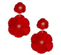 SHOWERORO Fashion Flower Pendant Earrings for Women, Red Double-Layer Painted Floral Studs, Decorative Ear Accessory Suitable for Daily Wear and Random Style