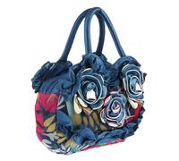 SHOWERORO Fashionable Flower Design Women Tote Bag with Zipper Canvas Handbag for Casual Shopping and Everyday Use PE Padded Base for Shape and Load Bearing Mother Bag in Royal Blue