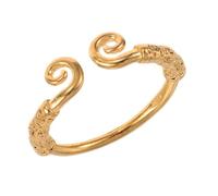 SHOWERORO Gold Plated Open Cloud Amulet Cuff Bracelet with Engraved Wukong Design, Adjustable Handmade Spiral Bangle Ring for Women Couples, Retro Hip Hop Style Wrist Jewelry