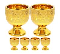 SHOWERORO Golden 6pcs Cup Set Decorative Small Cups 30ml Capacity Made of Sturdy Pp, Practical and Anti-Aging, for Worship and Gift for Friends Who Believe in Buddhism