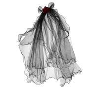 SHOWERORO Gothic Black Rose Veil Headband with Red Roses Ghost Bride Veil Halloween Witch Costume Hair Accessory for Masquerade Bachelorette Party
