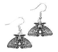 SHOWERORO Gothic Earrings for Women 1 Pair Dangle Drop Earrings with Moon and Moth Pattern in Antique Silver, Goth Jewelry Gift for Halloween and Everyday Wear