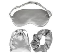 SHOWERORO Grey Silk Eye Mask and Travel Eyeshade Set with Hair Ring Designed for Light Sensitivity and Sleep Comfort