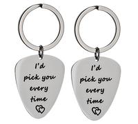 SHOWERORO Guitar Pick Keychain Set Couples Bag Pendant for Valentine's Day Stainless Steel Keyring
