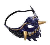SHOWERORO Japanese Samurai Half Face Mask Cosplay Evil Demon Warrior Mask for Men Women Halloween Party Costume Blue