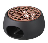 SHOWERORO Japanese Style Ceramic Tea Warmer Set with Candle Heater Base, Black Jade Floral Teapot Holder and Purple Mat, Multifunctional Tea Stove for Home Use