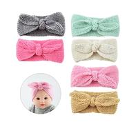 SHOWERORO Knitted Bunny Ear Headbands 6 Pack Crochet Turban Hairbands Bowknot Thick Warm Headwraps for Children and Newborns Multicolour Set