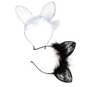 SHOWERORO Lace Rabbit Ear Headband Hair Accessory 2pcs Comfortable and Well Decorated for Women, for Bachelorette Parties and Christmas Celebrations