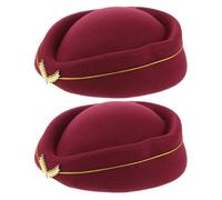 SHOWERORO Ladies Airline Uniform Hat Set, 2Pcs Flight Attendant Caps in Burgundy Felt, Stage Performance Themed Cosplay Accessories
