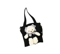 SHOWERORO Large Capacity Canvas Shoulder Bag with Bear Shape, Smooth Turning Design, Black Colour, Fashionable Lolita Style Storage Pouch for School, Travel, and Daily Use
