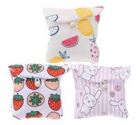 SHOWERORO Large Capacity Cotton Tampon Bag 3pcs Set Multi-Functional Lightweight Change Purse with Rabbit and Strawberry Pattern for Women’s Period Sanitary Storage