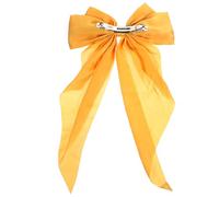 SHOWERORO Large Satin Hair Ribbon Bow Clip for Women, Bright Yellow Big Bowknot Barrette with Spring Clamp, Long Tail Ribbon Hair Accessory for Party and Daily Wear