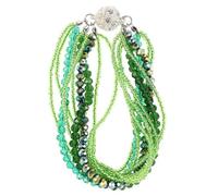 SHOWERORO Multi-Layer Green Beaded Bracelet with Sparkling Crystals, Handmade Boho Gypsy Wrap Bracelet Stack for Women, Holiday Beach Jewelry Accessory