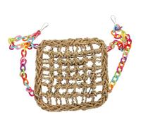 SHOWERORO Natural Grass Woven Parrot Climbing with Rope and 18X18Cm Mat, Bird Cage Swing Plaything for Ringneck Parrots and Small Birds